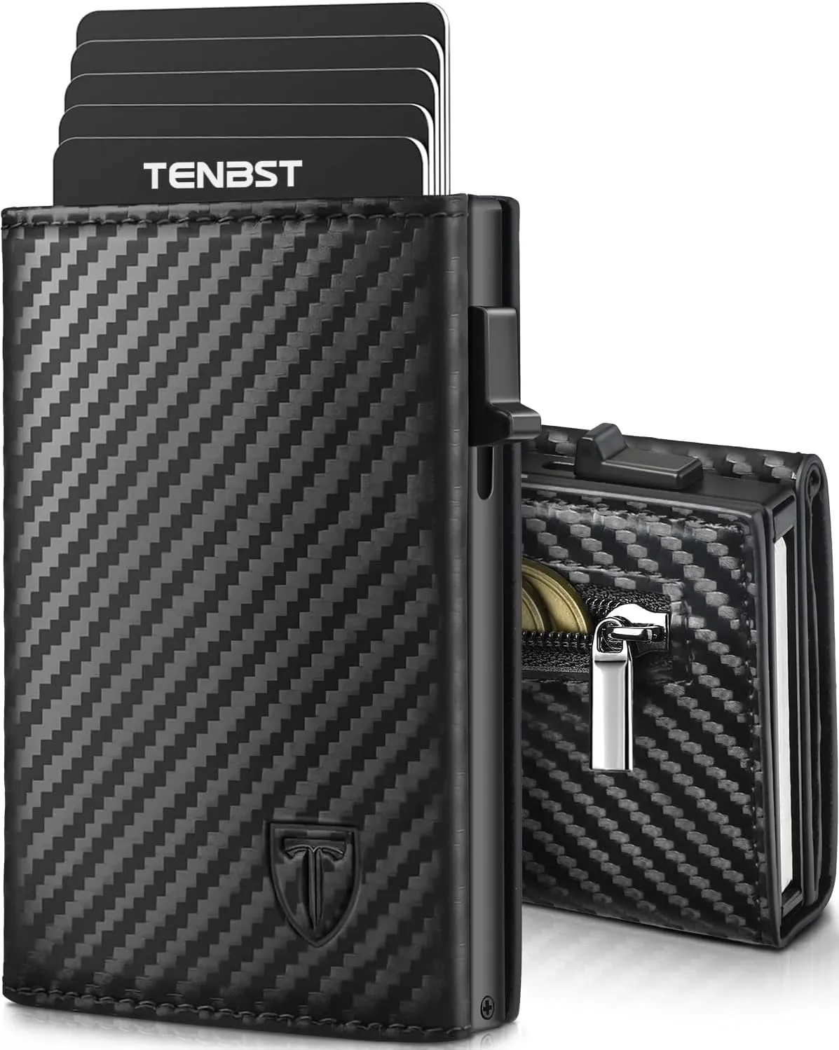 TENBST Geldbörse Herren mit Münzfach, Premium Portmonee Herren Klein 8-10 Karten, Geldbeutel RFID Schutz, Hochwertige Slim Wallet, Kartenetui Karten Portemonnaie klein, Vatertagsgeschenke - Schwarz